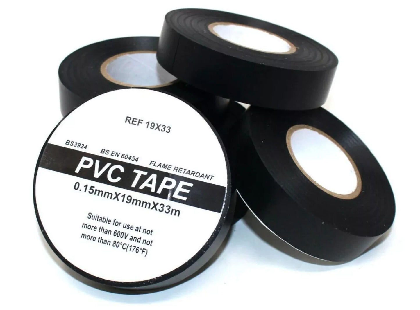 100 Rolls of BLACK 19mm x 33m ELECTRICAL PVC INSULATION TAPE FLAME RETARDANT