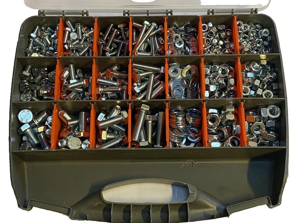 1000 Piece (5kg) Assorted Zinc Fastener Kit M6 M8 M10 M12 Nuts, Bolts & Washers