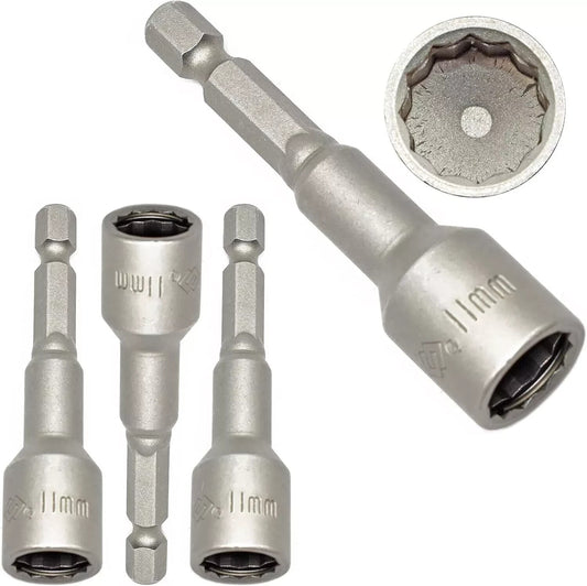 11mm BI HEX TEK SCREW Nut Socket Driver Bit CIRCLIP & Magnetic - Pack of 3