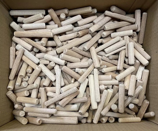 1.9kg Box of Mixed Hardwood Wooden Dowel Pins - Fluted and Grooved for Wood Work
