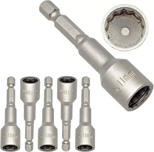 11mm BI HEX TEK SCREW Nut Socket Driver Bit CIRCLIP & Magnetic - Pack of 5