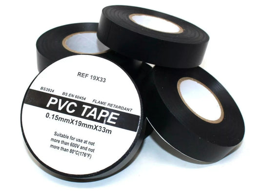 50 Rolls of BLACK 19mm x 33m ELECTRICAL PVC INSULATION TAPE FLAME RETARDANT