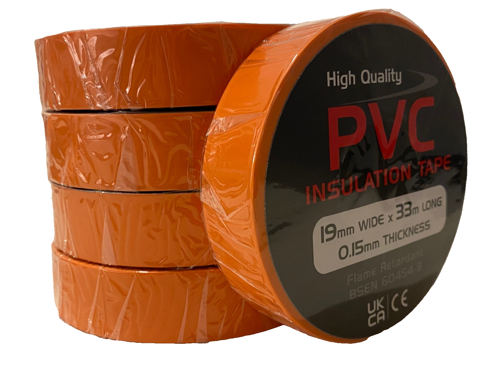 10 Rolls of ORANGE 19mm x 33m ELECTRICAL PVC INSULATION TAPE FLAME RETARDANT