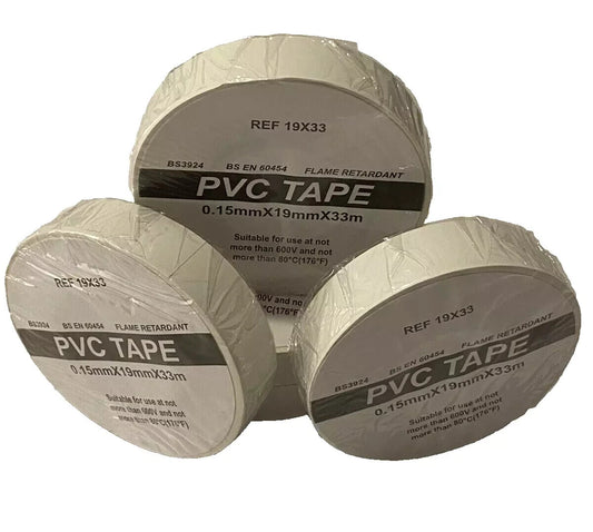 100 Rolls of WHITE 19mm x 33m ELECTRICAL PVC INSULATION TAPE FLAME RETARDANT