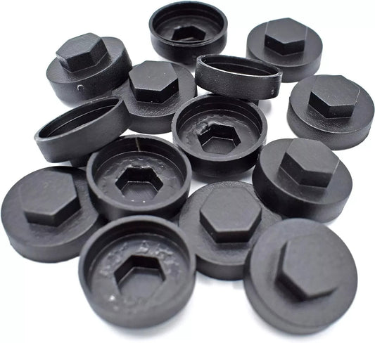 Pack of 250, 16mm Black Plastic Hex Caps To Fit Tek Roofing Screws with 8mm Head