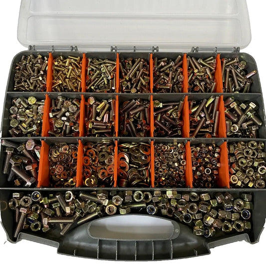 Massive Assorted Fastener Kit Containing Yellow Zinc Nuts and Bolts In Various Metric Sizes M5, M6 M8 and M10